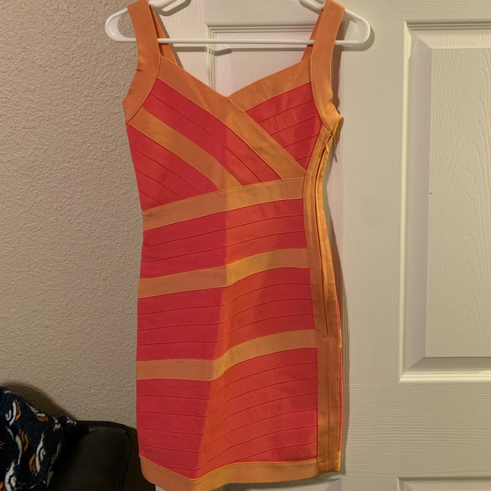 Herve Leger Orange/Coral Dress, size M.